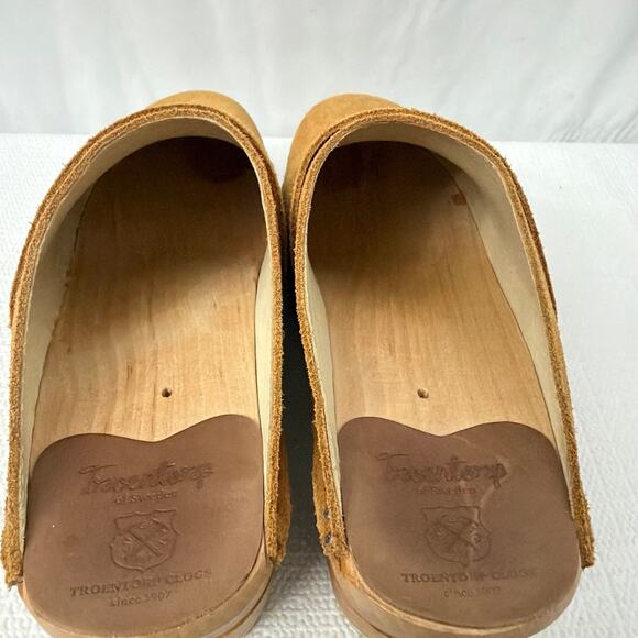 Troentorp Clogs Womens Size 7 Brown Tan Leather Slip On Wooden Sweden Mules 37 - Picture 6 of 11